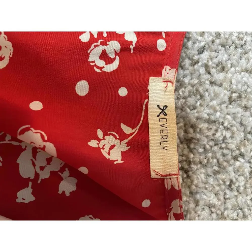 Everly | Anthropology Red Floral Dress Size L Made in USA - Picture 8 of 9